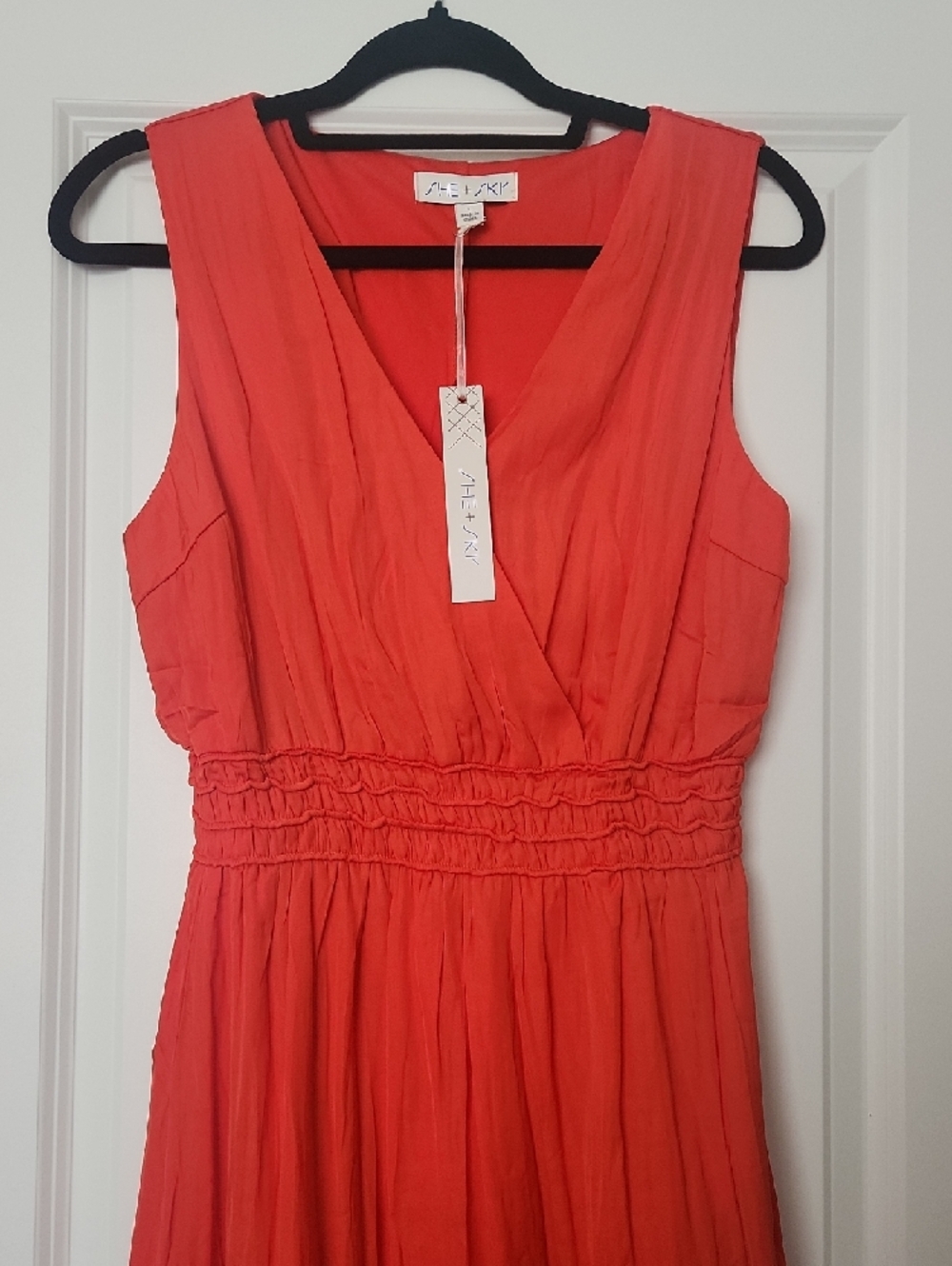 She + Sky Coral Sleeveless V-Neck Mini Dress - Picture 2 of 10